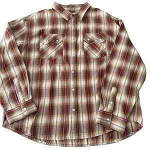 Old Navy Button up Shirt Mens L Western Pearl Snap Shirt Cotton Plaid Brown Red
